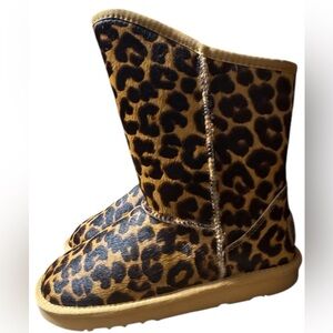 Australia Luxe Collective Cosy Short Leather Leopard Boot Calf Hair Size 9/40